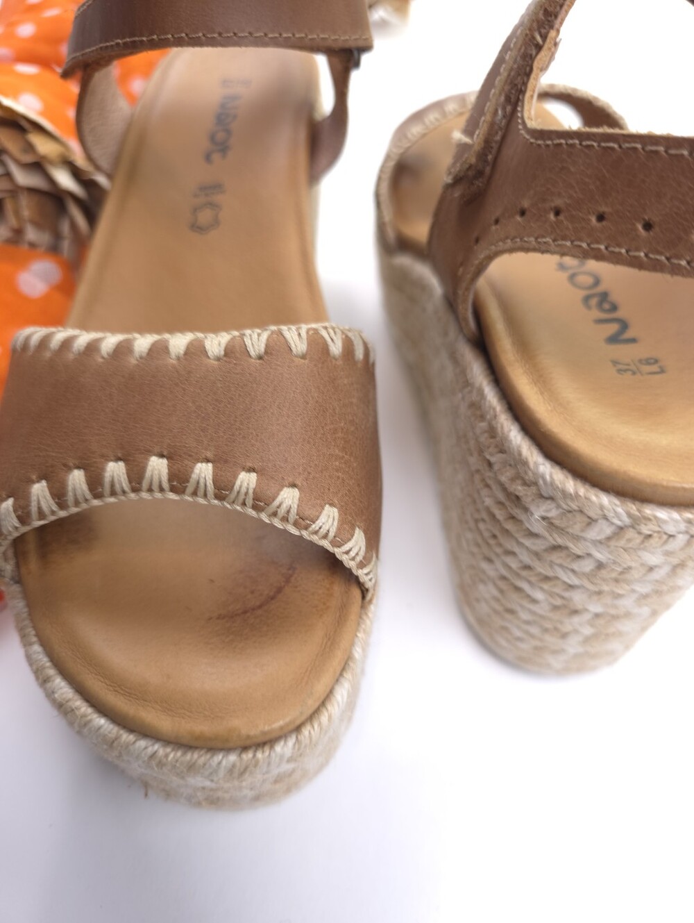 Naot Women’s Tan Espadrille Wedge Sandals - Leather Ankle Strap Sz 37 - Picture 8 of 12